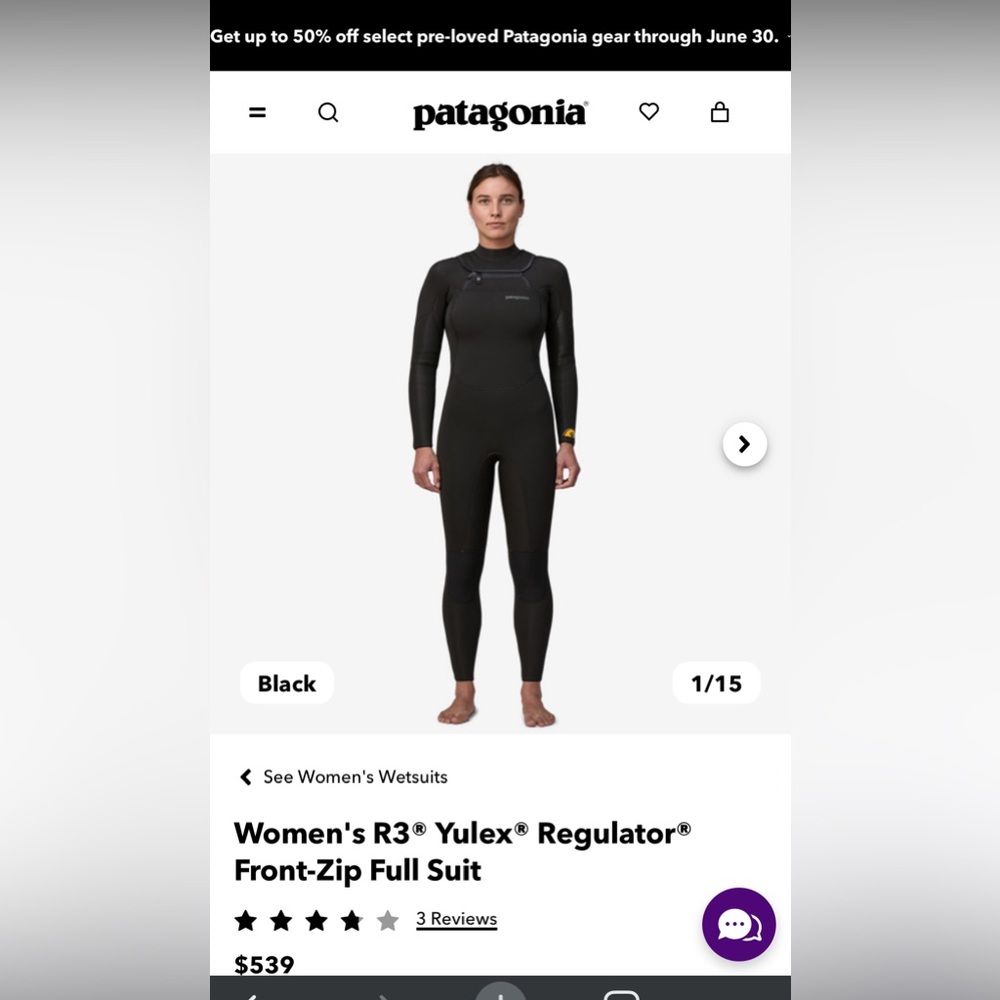 Patagonia Yulex R3 wetsuit for women’s.
